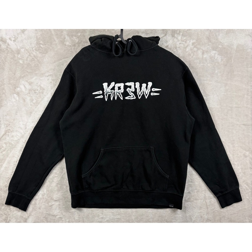 Vintage KR3W Sweatshirt Mens L Black Graphic Logo Pullover Hoodie Skateboarding